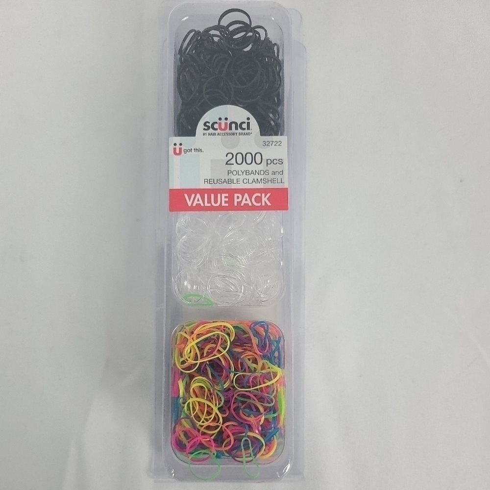 Scunci Polybands Elastics and Reusable Clamshell, Assorted Colors, 2,000 Pieces